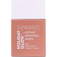 Sunkissed Holiday Glow Instant Bronzing Drops 28ml, peach rectangular bottle with white cap and white text.