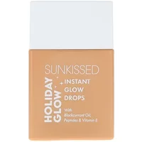 Sunkissed Holiday Glow Instant Glow Drops 28ml, beige bottle with white cap and text, enriched with blackcurrant oil.