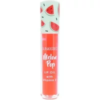 Sunkissed Melon Pop Lip Oil 4.2ml, clear tube with orange tint, watermelon-patterned cap, and white text.
