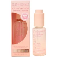 Sunkissed Ocean Hyaluronic Acid Tanning Serum 50ml, pink bottle with dropper, matching pink box with product details.