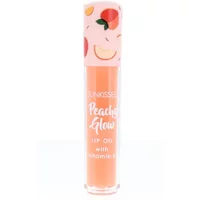 Peachy Glow Lip Oil 4.2ml with peach-themed cap, transparent tube, and peach-colored oil by Sunkissed.