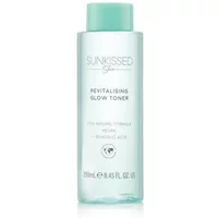 Sunkissed Revitalising Glow Toner 250ml in a clear cylindrical bottle with a light blue cap and minimalist label.
