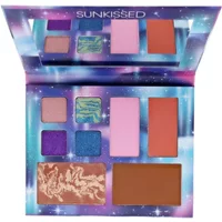 Sunkissed Stargazer Eyes & Face Palette with cosmic-themed shades in blues, purples, pinks, and browns, 30g.