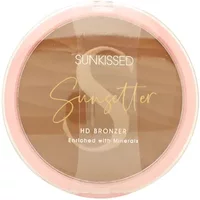 Sunkissed Sunsetter HD bronzer in a round pink compact with gold lettering, enriched with minerals, 28.5g.