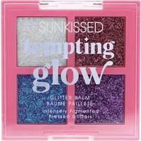 Sunkissed Tempting Glow Glitter Balm Eyeshadow Palette with four shimmering shades in pink case.
