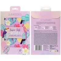Sunkissed Tropical Bird Tanning Mitt with colorful bird and floral design, single-sided, in pastel packaging.