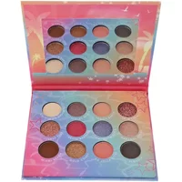 Sunkissed Venice Beach Eyeshadow Palette with 16 vibrant shades in a colorful, beach-themed case with mirror.