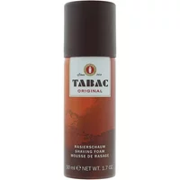 Tabac Original Shaving Foam 50ml, brown and white can with red cap and vintage logo design.