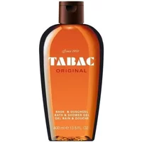 Tabac Original Shower Gel 400ml in amber bottle with brown cap and bold white logo.