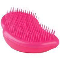 Pink Tangle Teezer hairbrush with curved shape and flexible bristles.