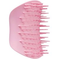 Pink Tangle Teezer scalp exfoliator and massager with curved ergonomic shape and flexible bristles.