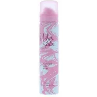 White Satin body spray 75ml by Taylor of London, pink and white floral design on cylindrical can.