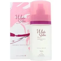 White Satin Parfum De Toilette 100ml by Taylor of London, white bottle with pink cap and matching box.