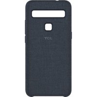 Dark blue TCL 10 Lite cloth case with textured fabric finish and precise cutouts for camera and fingerprint sensor.