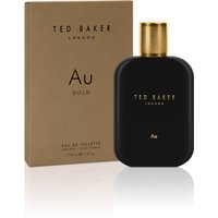 Ted Baker Au Gold Eau de Toilette 100ml, black bottle with gold cap, beside gold box packaging.