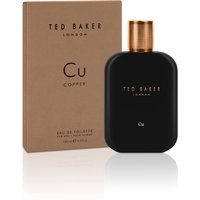 Black Ted Baker Cu Eau de Toilette bottle with copper cap, next to a brown box with "Cu Copper" text.