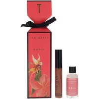 Ted Baker Kasia gift set with pink floral box, 15ml EDT bottle, and 8ml pink lipgloss tube.