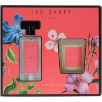 Ted Baker Kasia gift set with pink-labeled 50ml Eau De Toilette and 70g candle in floral-themed packaging.