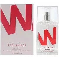 Ted Baker 'W' Eau De Toilette 75ml, clear bottle with bold red 'W' and matching box.