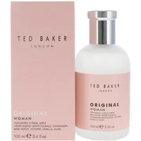 Ted Baker Woman Pink Eau De Toilette 100ml, frosted glass bottle with pink label and silver cap, next to matching box.