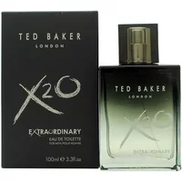 Ted Baker X20 Men Eau De Toilette 100ml, black gradient bottle with silver cap, next to matching black box.