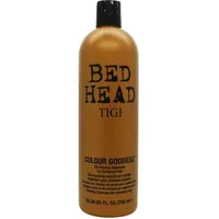 Orange TIGI Bed Head Colour Goddess Shampoo 750ml bottle with black cap and bold black text.