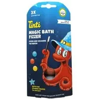 Tinti Magic Bath Bombs pack with colorful fizzers, featuring a red octopus in a blue wizard hat on the packaging.