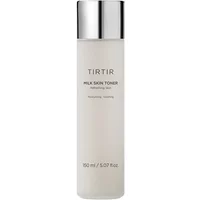 White Tir Tir Milk Skin Toner bottle with silver cap, 150 ml, labeled for moisturizing dry skin.