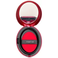 Red TIRTIR compact cushion with mirror, black band, and pink applicator, shade 17N Vanilla.