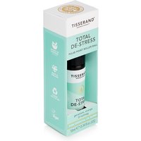 Tisserand De-Stress Roller Ball 10ml in teal and white box with gold accents and floral icons.