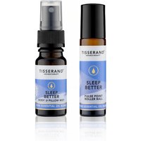 Tisserand Sleep Routine Duo with blue labels, includes a spray bottle and a rollerball for sleep enhancement.
