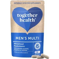 Together Health Men's Multi blue pouch with heart logo, 30 capsules, wholefood multivitamin and mineral supplement.