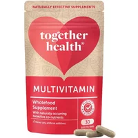 Together Health Multivitamin & Mineral Vegicaps in red pouch with heart logo, 30 capsules shown.