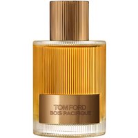Tom Ford Bois Pacifique Eau de Parfum, 100 ml, unisex woody perfume in a ribbed amber bottle with a gold cap.