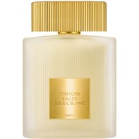 Frosted glass bottle with gold label and ribbed gold cap, Tom Ford Eau de Soleil Blanc Eau de Parfum 100 ml unisex.