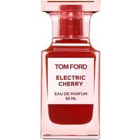 Red Tom Ford Electric Cherry Eau de Parfum bottle, 50 ml, with bold white label and sleek rectangular design.