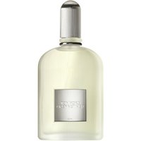 Clear glass bottle with ribbed silver cap, Tom Ford Grey Vetiver Eau de Parfum label, 50 ml men's aromatic perfume.