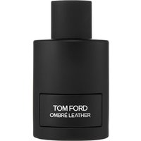 Black cylindrical Tom Ford Ombre Leather Eau de Parfum bottle with white text, 100 ml size.