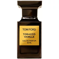 Dark brown Tom Ford Tobacco Vanille Eau de Parfum bottle with gold label, 50 ml, unisex spicy fragrance.