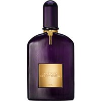 Purple ribbed bottle of Tom Ford Velvet Orchid Eau de Parfum with gold label and cap, 50 ml size.
