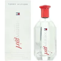 Tommy Girl Forever Eau De Toilette 100ml, clear bottle with red cap, Tommy Hilfiger logo on box and bottle.