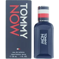 Navy blue Tommy Hilfiger Tommy Now Eau De Toilette 30ml bottle with red, white, and blue striped cap.