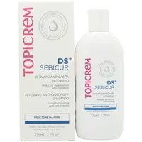 Topicrem DS+ Intensive Anti-Dandruff Shampoo 125ml, white bottle with blue text, next to matching box.