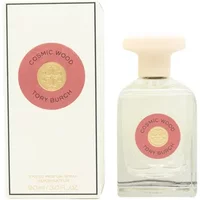 Tory Burch Cosmic Wood Eau De Parfum 90ml, clear glass bottle with pink cap and matching box with pink and gold logo.
