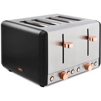 Black Tower Cavaletto 4-slice toaster with rose gold controls and stainless steel accents.
