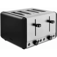 Black and silver Tower Sera 4-slice toaster with dual control panels and adjustable browning dials.