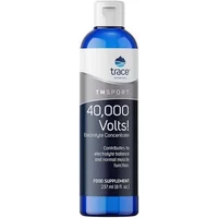 Blue bottle of Trace Minerals 40,000 Volts! Electrolyte Concentrate with white cap and silver label detailing.