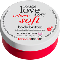 Red and white Treaclemoon Rouge Love Story Body Butter jar, 200 ml, with jasmine extract and vegan label.