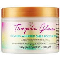 Tree Hut Tropic Glow Whipped Shea Body Butter in a white jar with a gold lid and colorful label, 240 g.