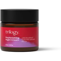 Trilogy Age Proof Replenishing Night Cream in a brown jar with a black lid and red label, 60g size.
